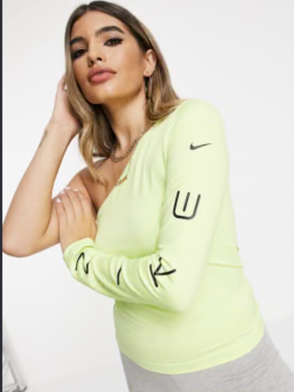 NWT Nike One-Shoulder Asymmetrical Long Sleeve Top in Neon Yellow Size Small
